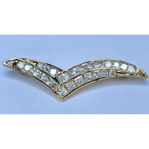 Gold Vermeil Sterling Silver Princess Cut Crystals Abstract Seagull Brooch